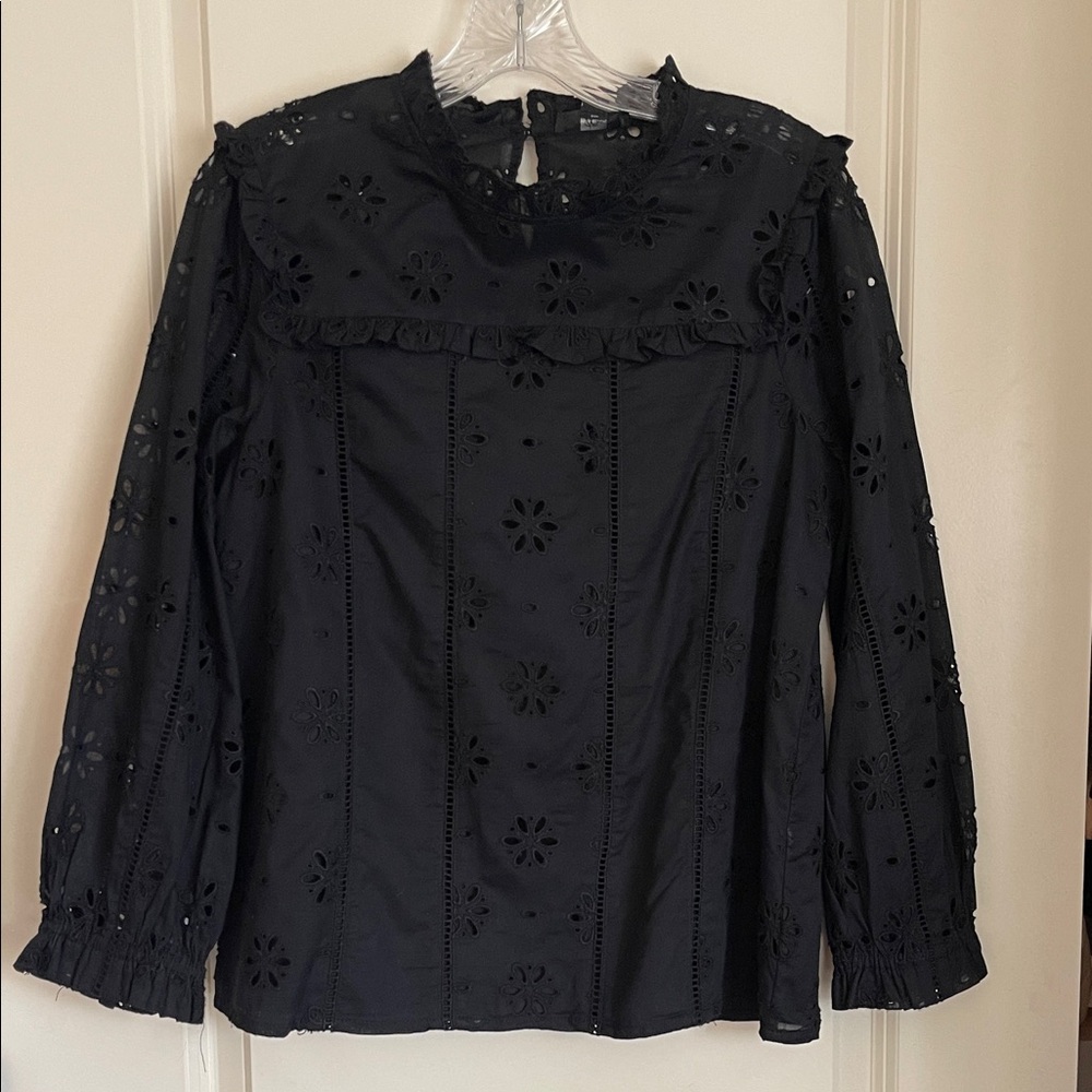 J. Crew Black Eyelet Blouse